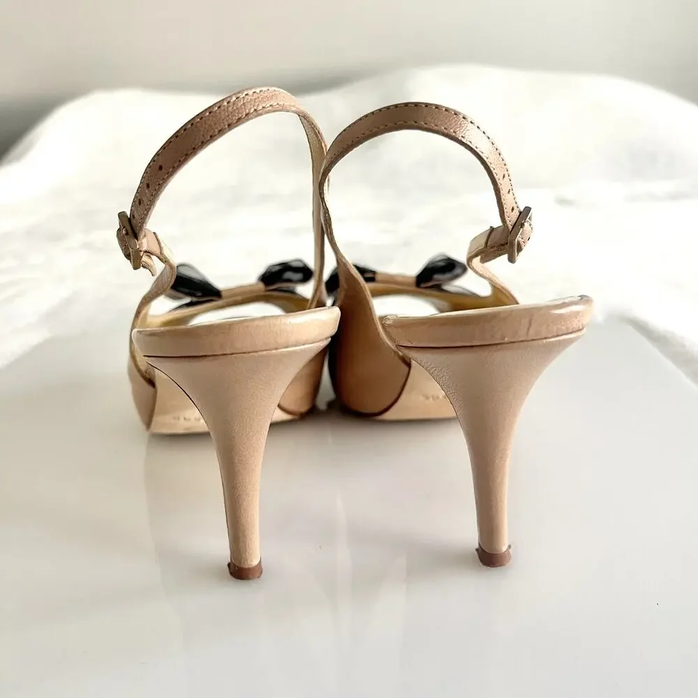 Kate Spade Billow Bow Peep Toe Shoes Size 6.5 Slingback Rockabilly Coquette Vamp